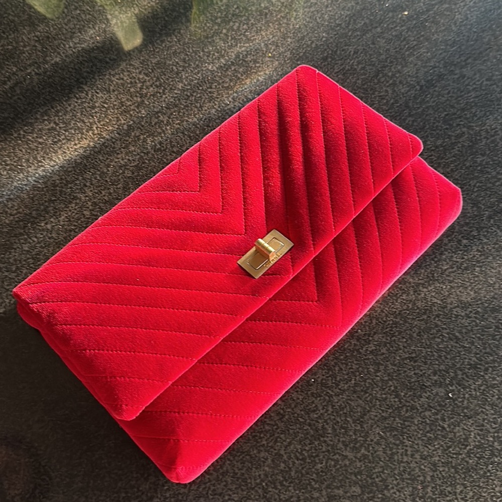 NWOT CHANEL RED VELVET CLUTCH